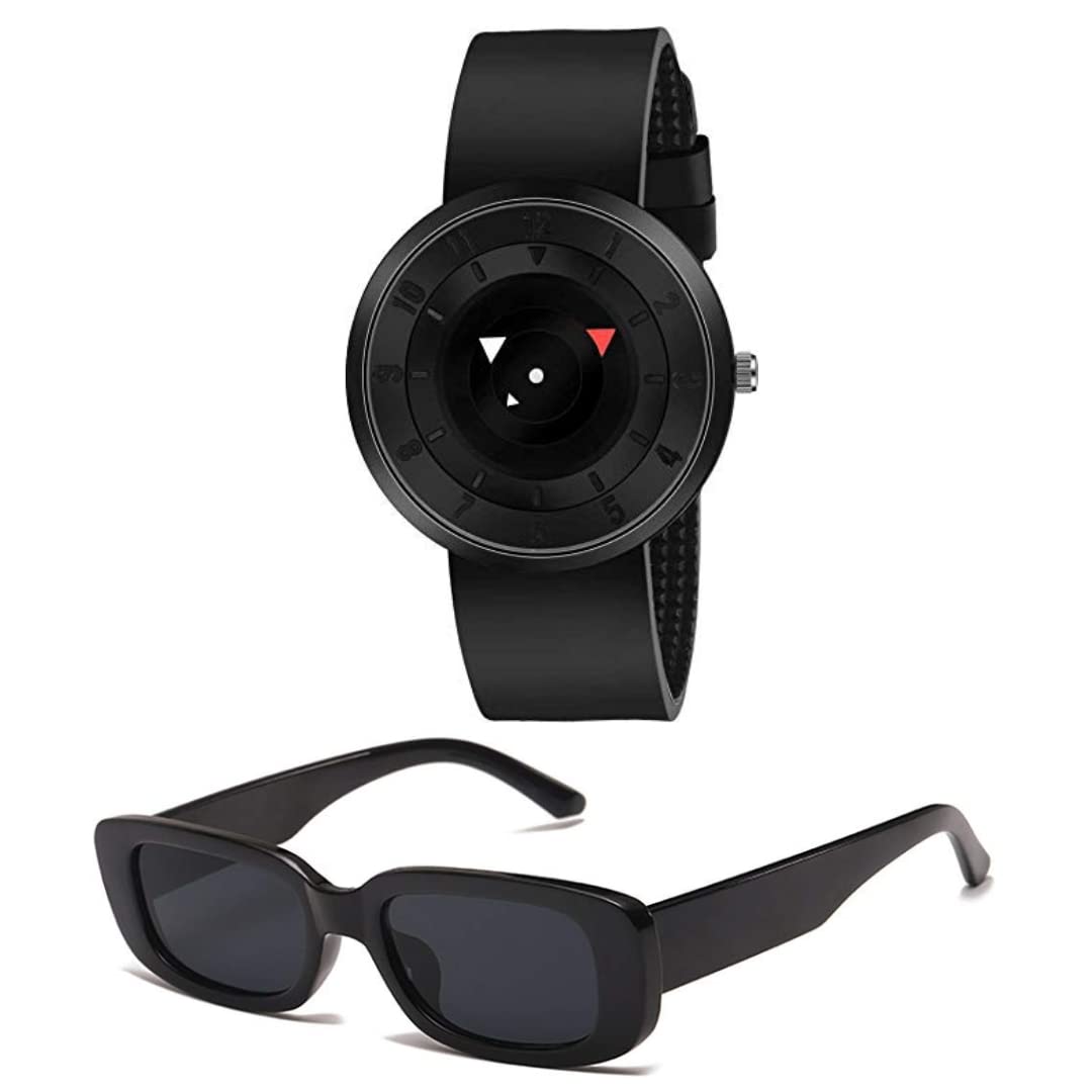 UnequeTrend Classy Look Analog Dial Mens Boys Watch with UV Protection Black Fashionable Retro Sunglasses, Combo Pack of 2 (Black-2) (B09R115JQ4) Amazon Price History, Amazon Price Tracker