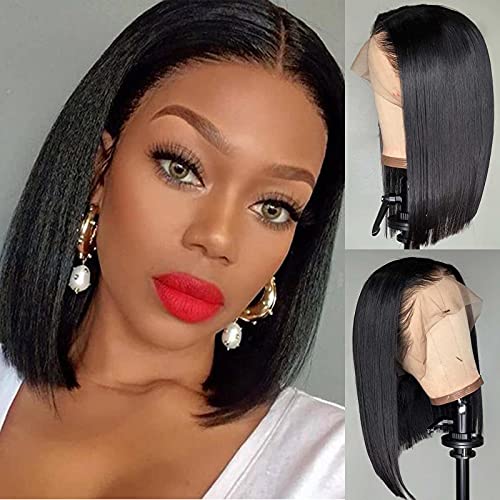 Short Bob Human Hair Lace Front Wigs for Black Women Straight 13x4x1 Lace Frontal Wigs 100% Unprocessed Brazilian Virgin Human Hair Natural Hairline 10 inch