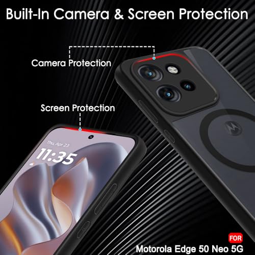 Image of TheGiftKart Hybrid Shockproof Back Cover Case for Motorola Moto Edge 50 Neo 5G Compatible with MagSafe | Hard Back Cover for Motorola Edge 50 Neo (PC & TPU, Translucent Smoke Matte Back, Black Sides)