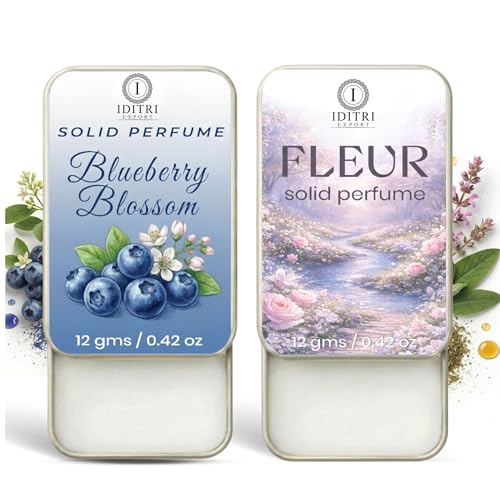 Image of Solid Perfume |blueberry blossom&Fleur Alcohol Free Wax Perfume Balm, Long Lasting | Pocket Tin 12g, Pack Of 2| Non Greasy Smooth Glide, Travel Friendly Unisex Gifts He Or Her