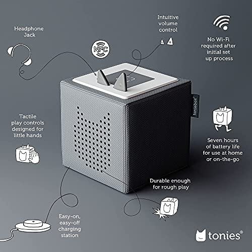 Image of Toniebox 1 Audio Player Starter Set with Playtime Puppy - Listen, Learn, and Play with One Huggable Little Box - Gray