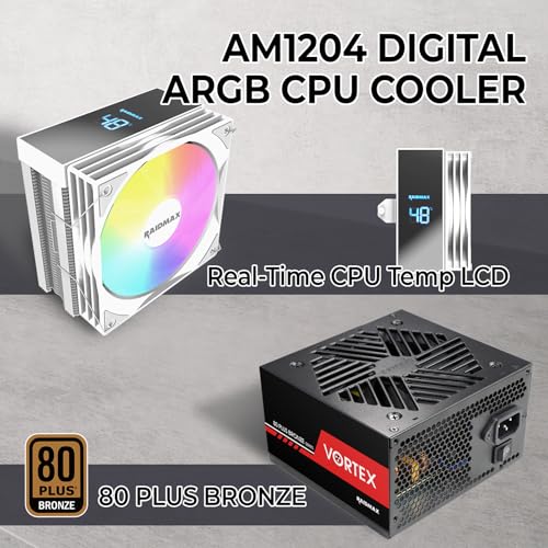 Image of Raidmax i802 Vibe Series ATX Mid Tower Gaming Case Bundle - Tempered Glass Side Panel, Includes 700W 80+ Power Supply, AM1204 Digital Display Air Cooler, and 5 Pre-Installed FRGB Fans (Pink)