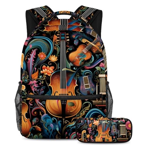 Sac à dos guitare artistique fini le désordre avec ce grand sac d'école et sa trousse