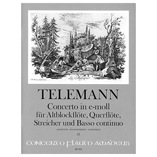 TELEMANN - Concierto en Mi menor para Flauta de Pico Alto, Flauta, Cuerdas y BC (Partitura/Partes)