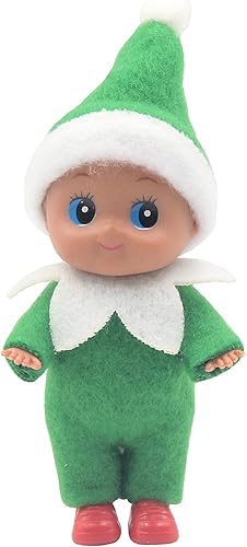 WULEEUPER Muñeca de Elfo Bebé de Piel Oscura Decoración de Elfo en Miniatura de Navidad Regalo para Recién Nacido Muñecas de Elfo Baby Grow con
