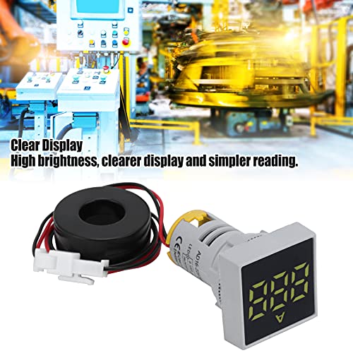 Fafeicy Digitales Amperemeter, AD16‑22FSA AC 220V Digitaler Strommesser Quadratische Signalleuchte Strommesser Mattes Panel Amperemeter Signalanzeigeleuchte, für Strom, Telekommunikation(Gelb)