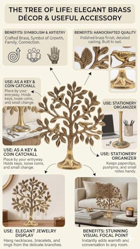 Image of Sotfamily 100% Pure Brass Kalpvriksh Tree Showpiece for Home Decor, Tree of Life Tabletop Decor, Vastu & Feng Shui Brass Decorative Item for Living Room & Office