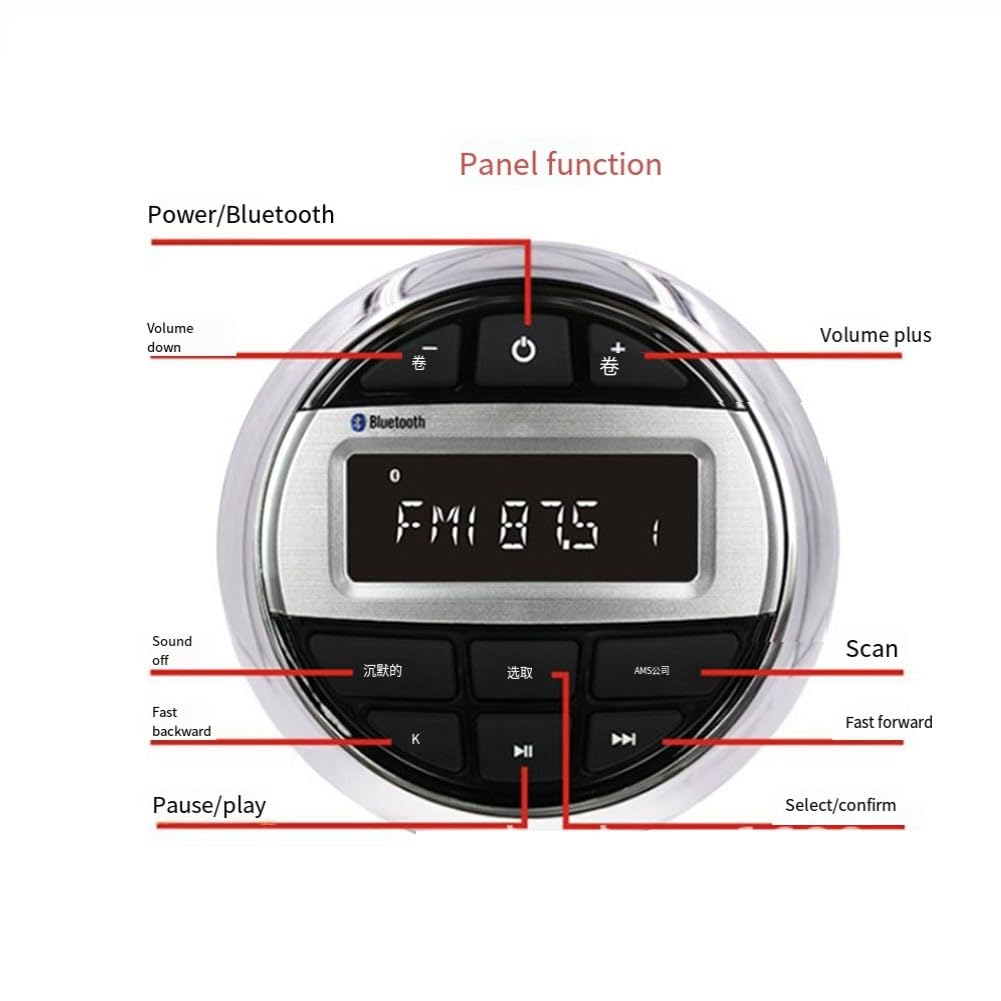 1 unidad Bluetooth estéreo marino radio para barco, impermeable, FM AM, reproductor de audio digital, plástico negro + metal, para medidor de yate, ATV, UTV, carrito, motocicleta, 1 unidad