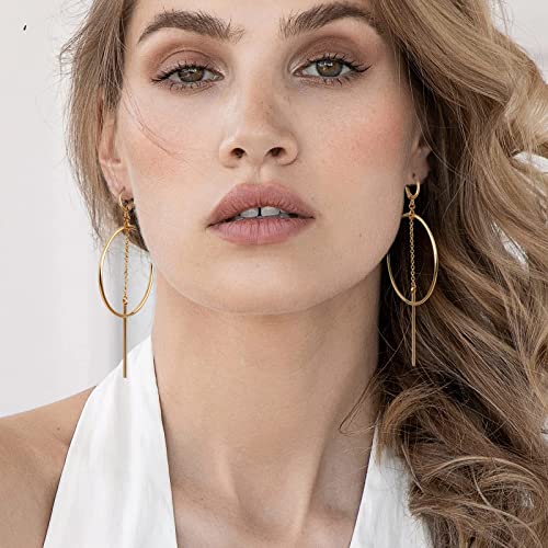 14K Gold Hoops Earrings For Women, High Polished Dangly Bar Earrings Cute And Aesthetic Earrings For Women Girls #TOP1