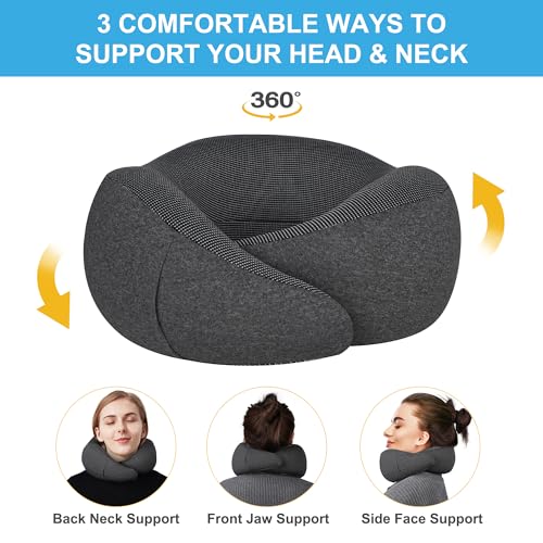 Travel Pillow for Airplane with 100% Memory Foam, 360° Adjustable Full Surrounding Flying Neck Pillows, Travel Pillow Set with 3D Eye Masks, Earplugs (Black) - Image 5