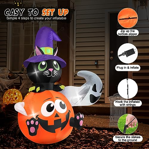 Annzoe HMCQ001 5 Ft Halloween Decorations Inflatable Pumpkin And Witch'S Cat Yard Decoration thumb #3