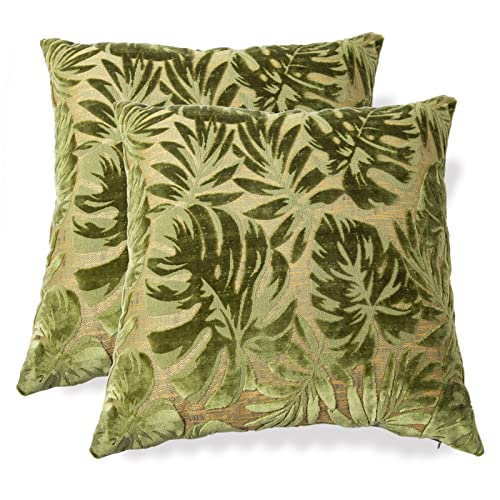 Yogmukhi Leaf Throw Pillow Covers Set Of 2 ,Velvet Leaf Pillow Covers, Modern Square Decorative Pillowcase 18 X 18 Inch ,Cushion Case For Couch Bedroom Car Living Room(Green) #TOP26