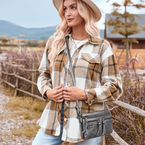 Image of Angel Kiss Small Crossbody Bag for Women Leather Crossbody Purse Triple Compartments Cell Phone Purse Shoulder Bags for Women