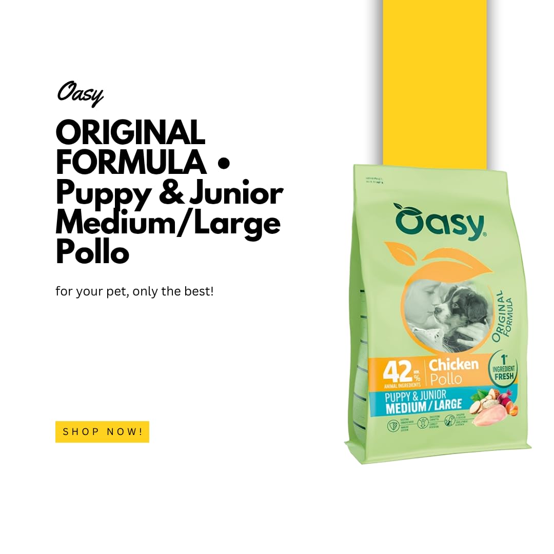 Oasy - Pienso completo para cachorros de talla mediana y grande, con alto contenido proteico, 1 paquete de 10 kg