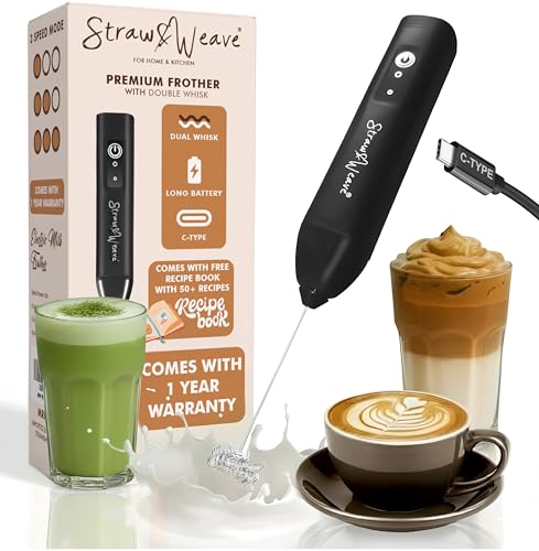 Coffee Frother Electric with Double Whisk | C Type Rechargeable Coffee Maker Machine for Home | 1 Year Warranty | Free Coffee Blender Recipe Book |...