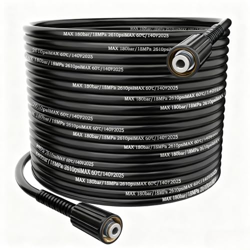 M22-14MM Pressure Washer Hose 15M/50FT Kink Resistant High Power Washer Extension Pipe Resistant Flexible Jet Wash Hose Threaded Solid Water Pipe Connections