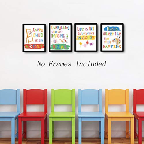 Image of CHDITB Unframed Colorful Art Print Inspirational Quotes&Saying Painting Watercolor Words Wall Art,Set of 4(8''x10'') Canvas Ink Splatter Palette Picture for Study Kids Room Classroom Decor