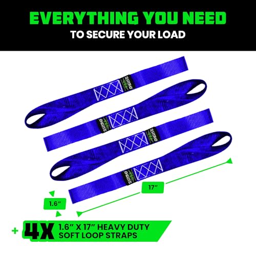 RHINO USA Soft Loops Motorcycle Tie Down Straps (4pk) - 10,427lb Max Break Strength 1.7” x 17” Heavy Duty Tie Downs for use with Ratchet Strap - Secure Trailering of Motorcycles, Kayak, Jeep, ATV, UTV