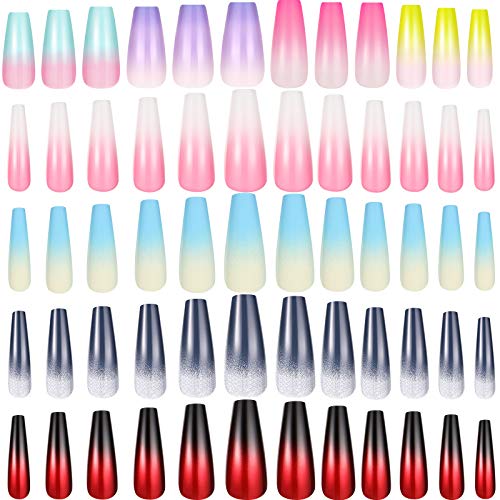 120 Pieces Coffin False Nails Long Matte Fake Nails Long Artificial Nails Tip Ballerina Nails ABS Press on Nails Full Cover Stick on Nails for Women and Girls