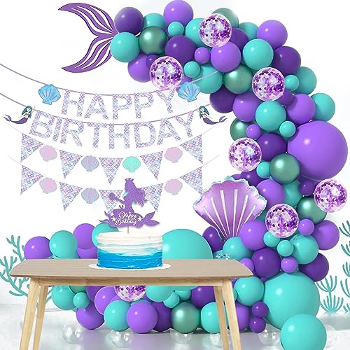 Image of Party Propz Mermaid Theme Birthday Decoration Kit - 62Pcs Cute Items for Girls With Tail Cutout, Balloons, and Happy Birthday Decorations