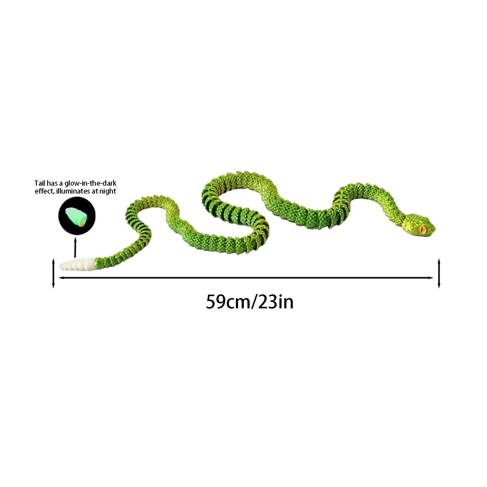 3D Gedruckte Schlange 3D Gedrucktes Spielzeug Klapperschwanz Leuchtet im Dunkeln für Fantasie Überraschungsgeschenke Wüstendekoration-Yellow Green