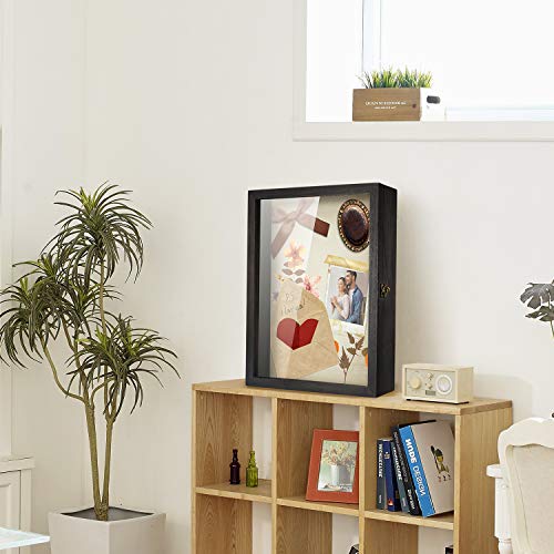 Image of TJ.MOREE Large Shadow Box 13x16 Flowers Display Case Wooden Picture Frame | Fits 12x15.6 Inserts with Linen Back Rustic Keepsake Box with Glass for Graduation Bridal Shower Wedding Gifts