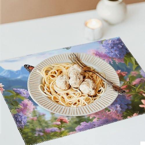Set de table rectangulaire motif papillon résistant chaleur 6x - 7