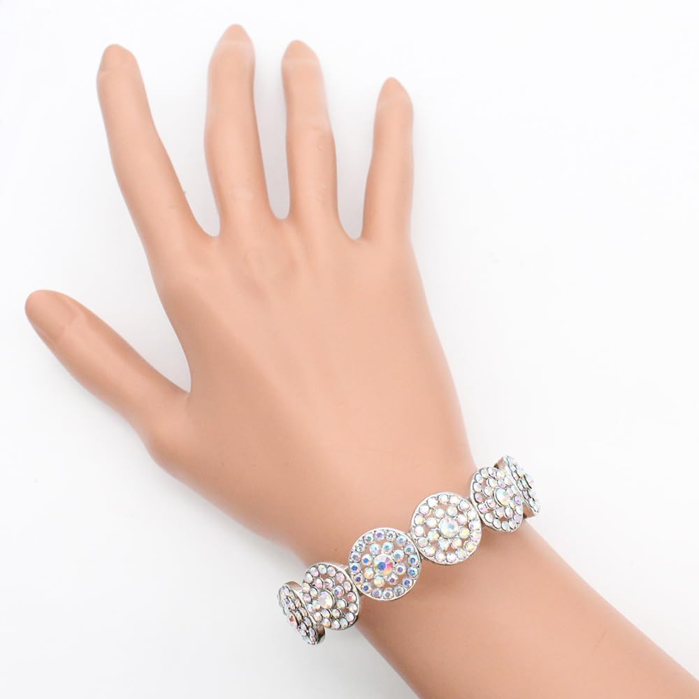 Lavencious Elegant Sparkling Crystal Stretch Bracelet Bridal Wedding Jewelry for Women 7" - Image 2