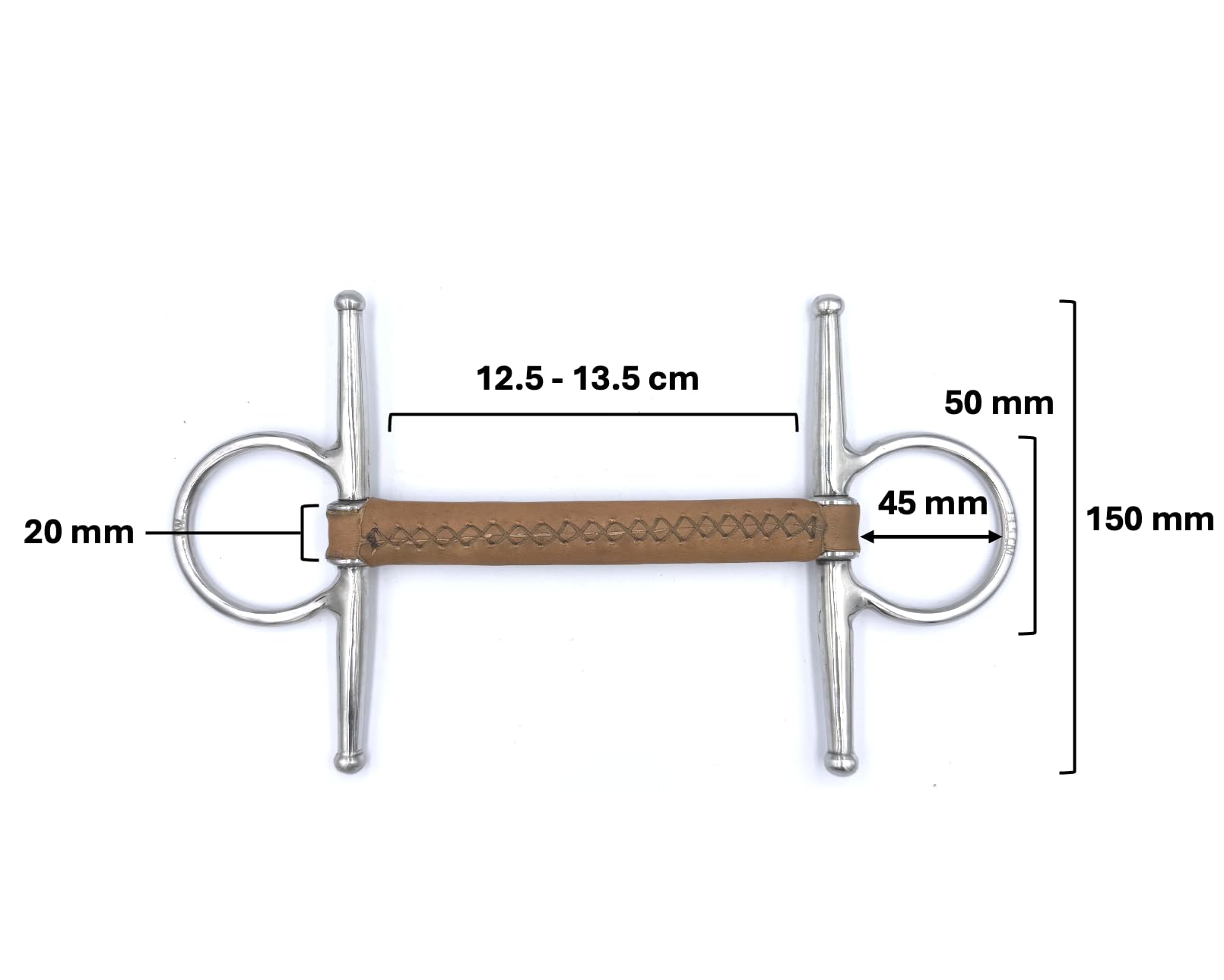 ES0209 JW Gebiss Leder aus Naturleder Ledergebiss Knebeltrense Schenkeltrense Stangengebiss Stange Ringdurchmesser 45 mm Gebissstärke 13 mm (13.5 cm)