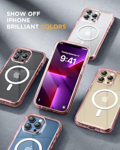 Image of Miracase Magnetic for iPhone 13 Pro Max Case 6.7 inch, (Compatible with MagSafe) Upgrade Full-Body Clear Phone Bumper Case with Built-in 9H Tempered Glass Screen Protector, Magnetic Clear Pink