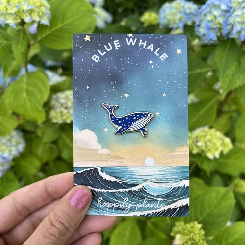 Image of Blue Whale with Stars Lapel Pin, Ocean Gifts, Sea Enamel Brooch Accessories for Women