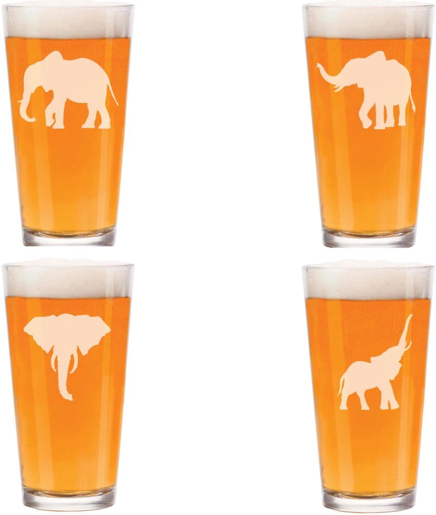 MIP 16 oz Beer Pint Glass Gift Set Of 4 Elephant Collection