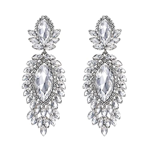 EVER FAITH Boucles D'oreilles Cristal Autrichien Mariée Costume Bijoux Marquise Goutte Art Déco Lustre Clair Ton d'argent