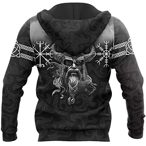 Men's Norse Mythology Sweatshirt Hoodie Odin Thor's Hammer Valknut 3D Print Full Zip Pullover,Viking Celtic Jacket2