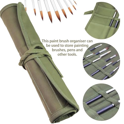 Image of Premium Canvas Paint Brush Holder Organizer Roll Up Case, 24 Slots Portable Artist Storage Bag for Acrylic, Oil, Watercolor Brushes, Pencils, Pens & Art Supplies
