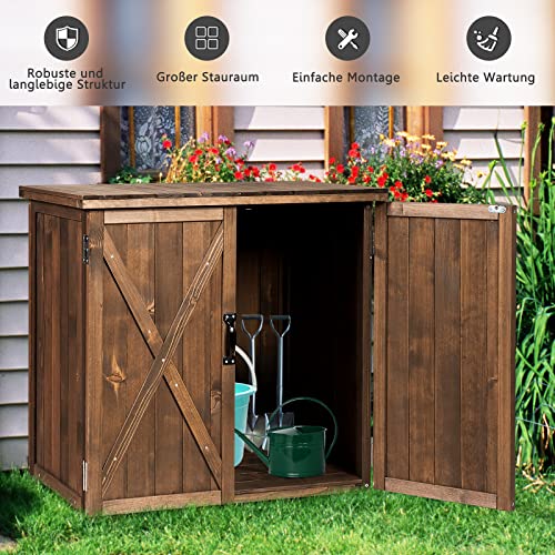 COSTWAY Holzschuppen 77 x 56 cm, Tannenholzschrank mit Doppeltüren, Geräteschuppen Gartenschrank für Außenbereich… – Bild 3