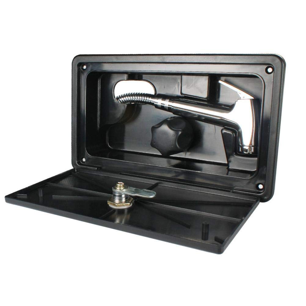 Ausla Kit de Caja de Ducha para Exteriores RV con Válvula de Grifo, Vara para Manguera, Fácil Instalación para Autocaravana, Barco Marino (Black)