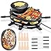 Tubiaz Grill raclette 3 w 1 z naturalnym kamieniem grillowym, płytą grillową i fondue, grill stołowy dla 8-10 osób, grill elektryczny 1000 W, 8 patelni do raclette z powłoką zapobiegającą przywieraniu, 8 widelców do fondue ze stali nierdzewnej