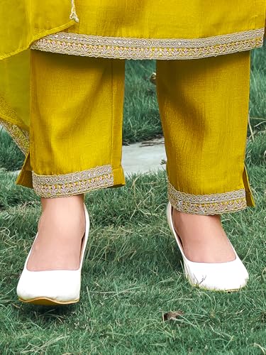 Image of INDO ERA Women's Silk Blend Embroidered Straight Kurta and Pant with Dupatta Set (KH9BK6210)