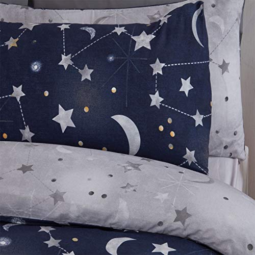 Dreamscene Omkeerbare beddengoedset met nachthemel-opdruk, materiaal polyester, 50% katoen, marineblauw met grijze… - Image 3