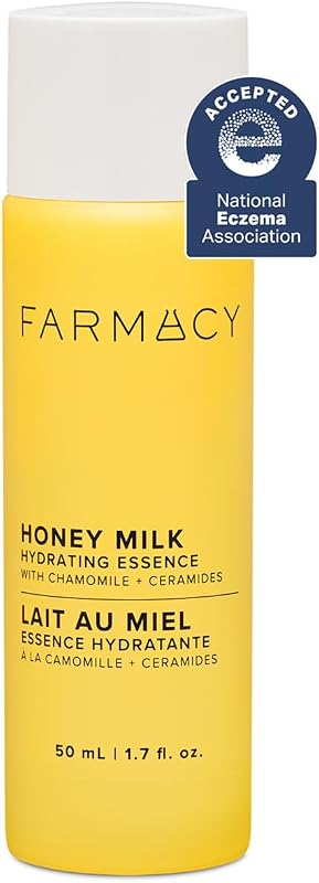 Farmacy Honey Milk Face Essence - Hydrating Milky Toner with Honey, Ceramides, Chamomile + Aloe - Helps Strengthen Skin Barrier + Replenish Moisture - Soothing + Calming Skincare (50ml)