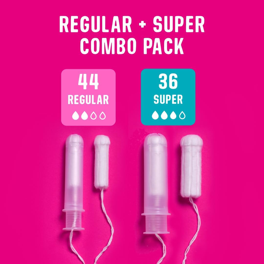 Flo - Organic Cotton Tampons for Women - 80 Pack (44 Regular, 36 Super) - Leak Proof - No Synthetic Fibers, Chlorine Bleach, Added Dyes - Bio-Plastic Applicator - Feminine Care - Vegan & Cruelty Free image 2