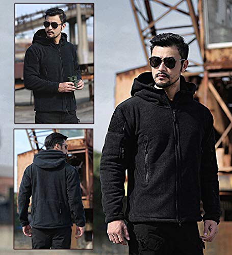 Memoryee Herren Military Fleece Outdoor Jacke Tactical Winddicht mit Kapuze Hoodies/Black/L
