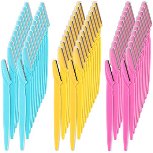 butterfunny 60 Pieces Eyebrow Razor, Multipurpose Exfoliating Dermaplaning Tool For Women and Man With Precision Cover, 3 Colors