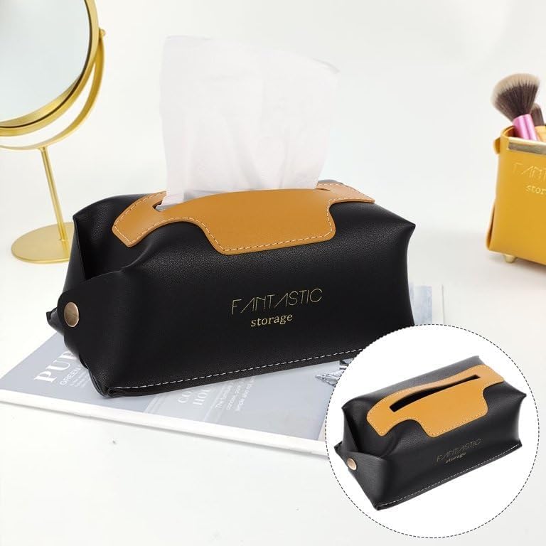 Xeerabdi PU Leather Tissue Box Cover | Rectangular Tissue Holder & Facial Paper Dispenser, Foldable Organizer for Home, Bathroom, Tabletop, Office, Vanity Accessories 1