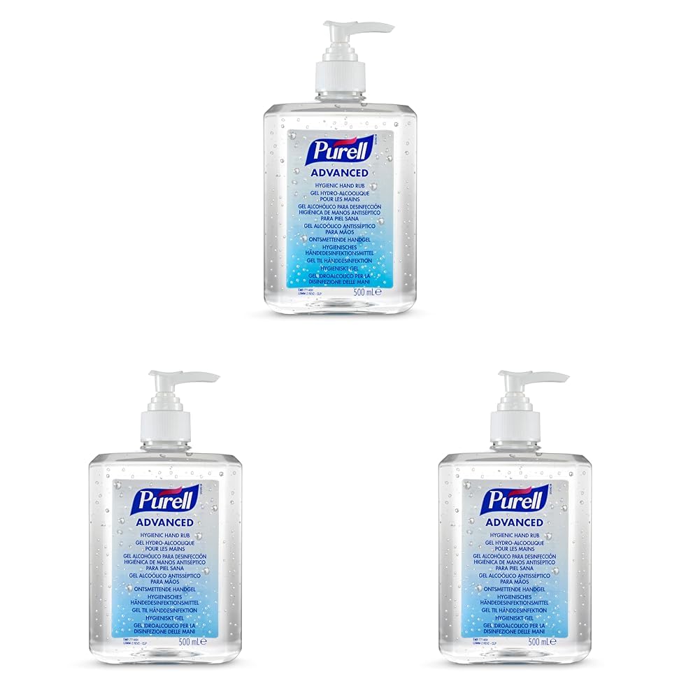 Purell Hand Sanitiser, Pump Bottle, Kill 99.99 percent of Most Common Germs, 70 percent Alcohol Formulation with Moisturisers, Exceptional Antimicrobial Efficacy, 500 ml (Pack of 3)