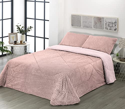 EDREDON Comforter Sherpa Velvet DE Mila ROSACON Borreguito Efecto Manta (Cama 150/160 (250x270 cm.), Rosa)