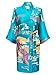 Swhiteme Women's Kimono Robe, Short, One Size, Geisha, Turquoise