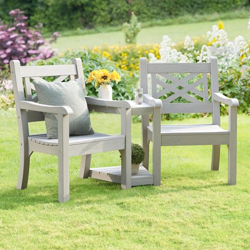 Image of Psilvam 2-Person Poly Lumber Conversation Bench with Middle Side Table,Gray