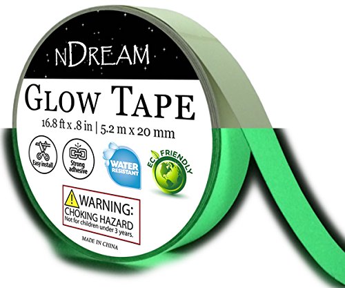 Glow in The Dark Tape 1 Roll 16.8 ft x .8 in, Bright Neon Green Glowing Luminous Party Sticker, Waterproof, Photoluminescent Marker, Perfect for Light Switches Steps Stairs